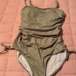 Olive Green Ribbed One-Piece Swimsuit